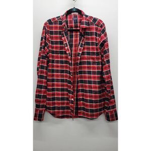 GOOD MAN Brand Dress Shirt Men’s Size S Long Sleeves Plaid Red/Blue 100% Cotton